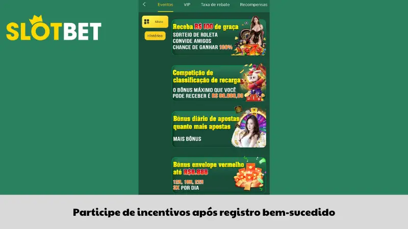 Participe de promoções após registro bem-sucedido