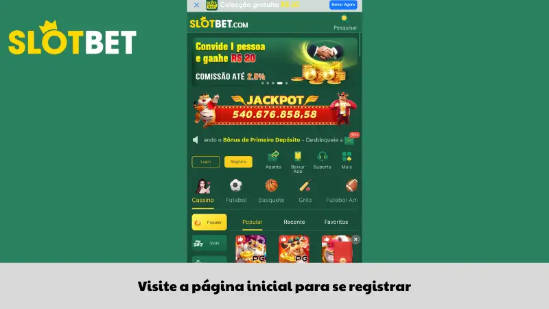Visite a página inicial para se registrar